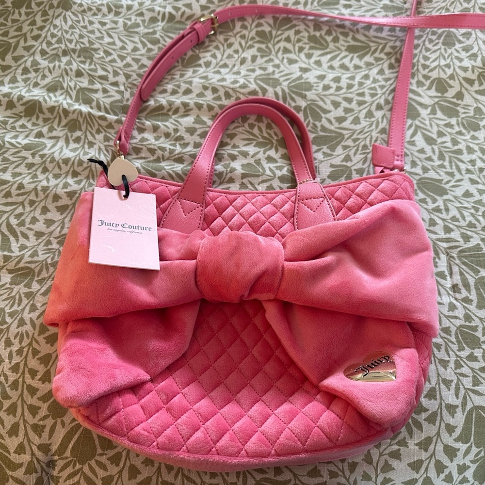 Juicy Couture Pink Quilted Crossbody with Bow Accent
